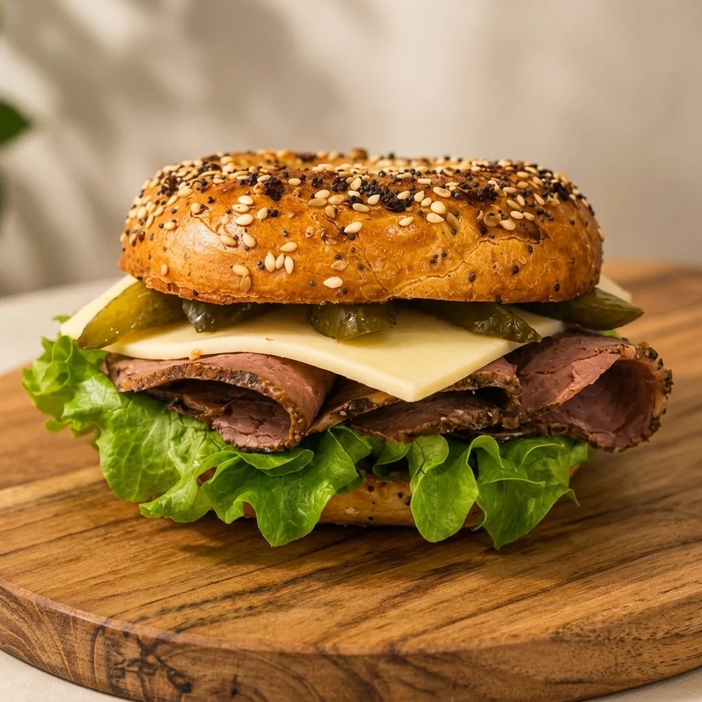 Loaded breakfast bagel at Maison Croissant & Bowls in St. Vital, Winnipeg