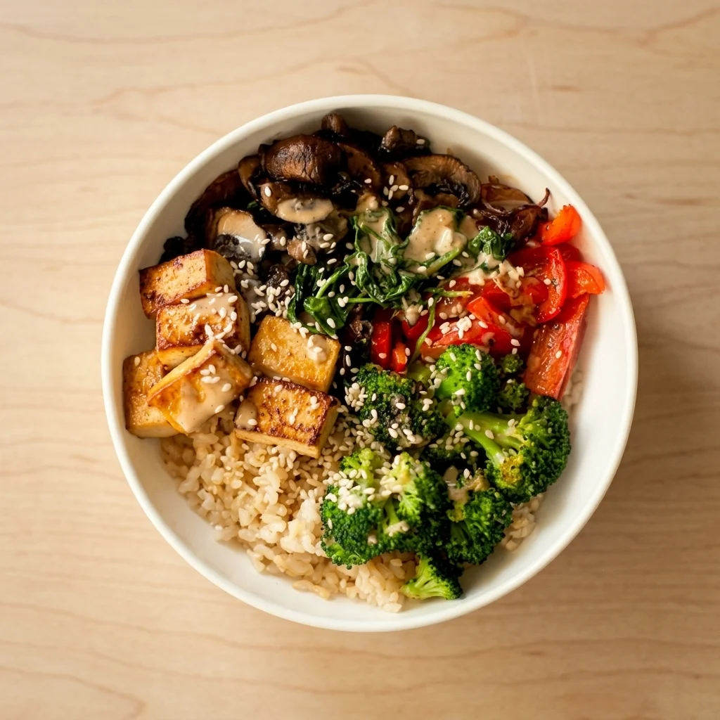 Signature rice bowl with protein and vegetables at Maison Croissant & Bowls, Winnipeg